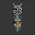 Ornate Teal And Gold Shield With Eagle Design And Geometric Patterns