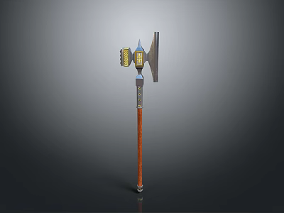 Medieval War Hammer Weapon With Wooden Handle Metal Head And Decorative Top Design 3d model