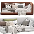 Modern Kids Bed with Patterned Pillows Soft Blanket and Upholstered Design