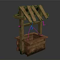 Decorative Garden Ornament Traditional Wooden Well with Rustic Roof and Bucket Frame