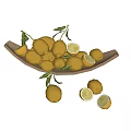 Juicy Ripe Lemons in Wooden Serving Bowl with Green Leaves and Sliced Halves