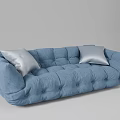 Modern Blue Three-Seater Sofa with Silver Cushions and Tufted Design 3d model