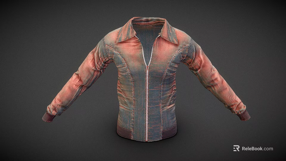 Red Gray Collared Jacket With Front Zipper And Casual Style Design 3d model 