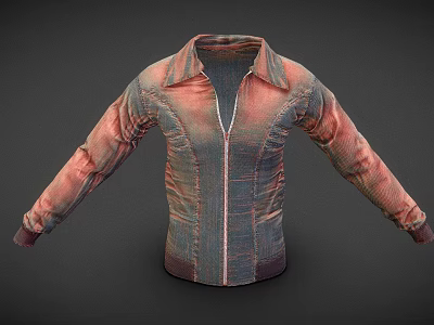 Red Gray Collared Jacket With Front Zipper And Casual Style Design 3d model