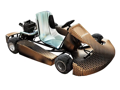 Metallic Mesh Go Kart With Light Blue Seat Steering Wheel And Wheels 3d model