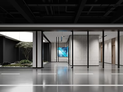 Basement Modern Interior Design With Open Layout And Recessed Lighting Fixtures 3d model