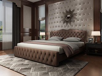 American background double bed leather bed 3d model