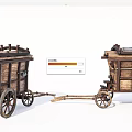 Two Old Wooden Carts With Wheels And Roof Cover For Transportation