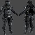 Man in Full Body Black Tactical Armor With Front and Back Views 3d model