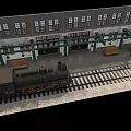 Traditional Railway Station Building At Night With Square Benches Street Lamps And Carriage