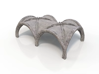 Gray Stone Arch Decorative Structure With Symmetrical Curved Design And Textured Surface 3d model