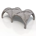 Gray Stone Arch Decorative Structure With Symmetrical Curved Design And Textured Surface