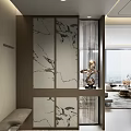 Modern Open Concept Dining and Living Room Interior With Sofa Coffee Table and Floor-to-Ceiling Windows