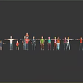 Group of Colorful Cartoon Characters Holding Hands Together Forming a Circle on Gray Background