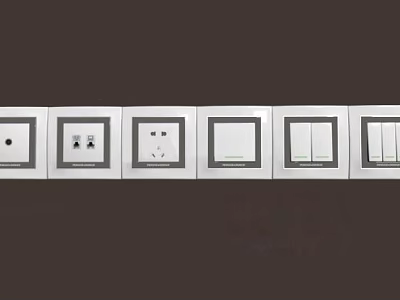 White Switch Panels With Gray Border Various Function Types For Home Use 3d model