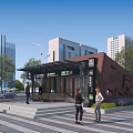Modern Metro Station Entrance With Canopy Pedestrians Trees And Near Buildings