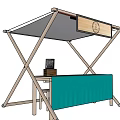 Outdoor Wooden Market Stall With Turquoise Counter Canopy And Round Sign