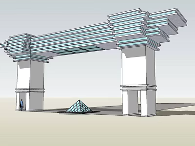 Modern Entrance Gate With White Columns And Layered Glass Top And Pyramid Shaped Decoration 3d model