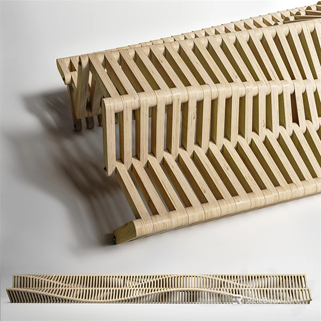 Modern Woven Outdoor Chair Featuring Natural Striped Pattern And Durable Wooden Structure 3d model 