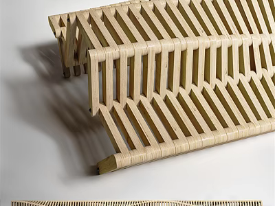 Modern Woven Outdoor Chair Featuring Natural Striped Pattern And Durable Wooden Structure 3d model