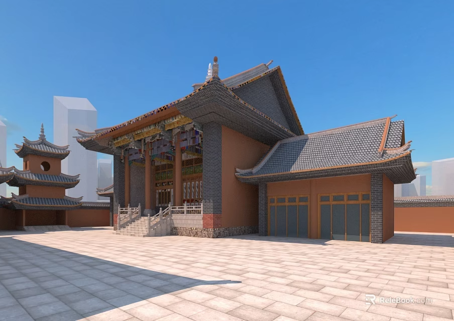 Traditional Chinese Ancient Architecture With Classic Roof Eaves Courtyard And Decorative Details 3d model 