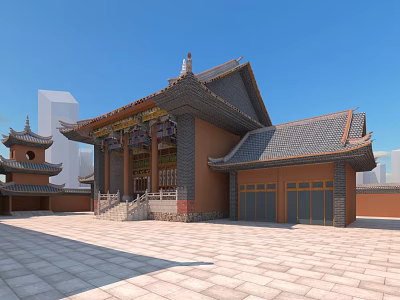Traditional Chinese Ancient Architecture With Classic Roof Eaves Courtyard And Decorative Details 3d model