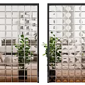 Modern Transparent Block Wall Design With Grid Pattern And Green Plants Background 3d model