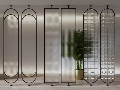 Modern Room Dividers With Various Glass Panel Designs And Metal Frames 3d model
