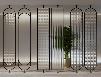 Modern Room Dividers With Various Glass Panel Designs And Metal Frames 3d model