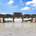 Traditional Chinese Archway Architectural Design with Multi Layered Roofs and Eaves in Plaza Square