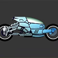 Futuristic Motorcycle Featuring Light Blue White Body Transparent Green Windshield And Unique Wheels