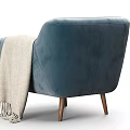 Stylish Blue Velvet Single Sofa With Button Tufted Backrest Wooden Legs And Cozy Blanket