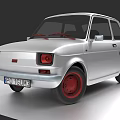 Silver Small Car With Red Wheels And Classic Design On White Background 3d model