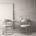 Modern Elegant Dining Table Set With Grey Upholstered Chairs Gold Metal Frames And Abstract Artwork 3d model
