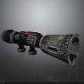 Tactical Weapon Scope Featuring Rusted Metal Body Red Accents Adjustment Knobs And Mounting Brackets