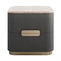 Modern Dark Gray Bedside Table With Vertical Striped Texture Light Top Gold Handle And Base 3d model