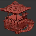 Traditional Chinese Pavilion With Purple Decorative Roof Red Pillars And Golden Ornaments
