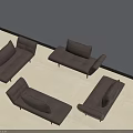 Modern Brown Fabric Modular Sofa Set Arranged Against White Wall On Light Floor 3d model