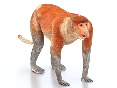 Proboscis Monkey With Orange Fur Long Nose And Gray Limbs In Standing Posture 3d model