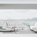 Modern Outdoor Sofa For Patio Relaxation Area With Mountain Water View And Cushions