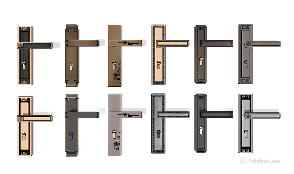 Various Modern Door Handles with Sleek Metal Designs and Color Options 3d model 