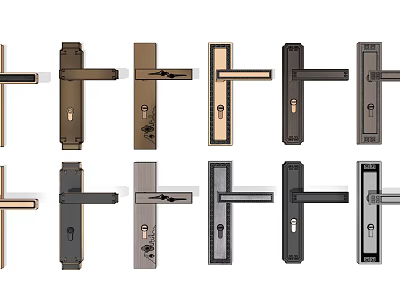 Various Modern Door Handles with Sleek Metal Designs and Color Options 3d model