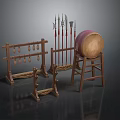 Traditional Wooden Weapon Rack With Drum Stand And Abacus Frame