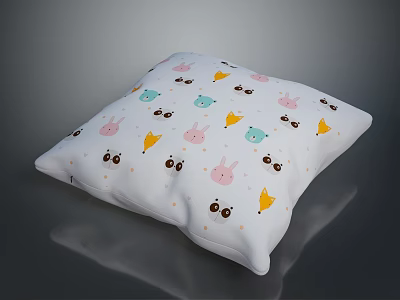 Cute Cartoon Patterned White Cushion With Rabbit Panda Duck And Yellow Umbrella Designs 3d model