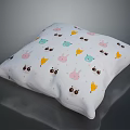 Cute Cartoon Patterned White Cushion With Rabbit Panda Duck And Yellow Umbrella Designs