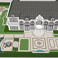 Luxurious Villa Courtyard Garden With Fountain Pool Paved Paths And Lush Greenery
