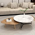 Beige Sofa With Pillows And Marble Wooden Coffee Table Set Featuring Green Plants On Rug