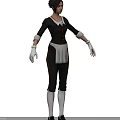 Game Movie Character In Black Uniform With White Collar Apron Gloves And Red Details