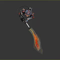 Game Movie Mecha Warrior Character In Blue Red Armor Holding Flaming Weapon