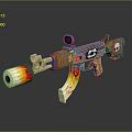 Colorful Graffiti Assault Rifle With Flame Patterns And Multicolored Decorative Design